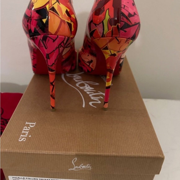 Christian Louboutin Pigalle Follies 100 Pat Metrograf Multicolor Graphic Heels - Picture 6 of 11